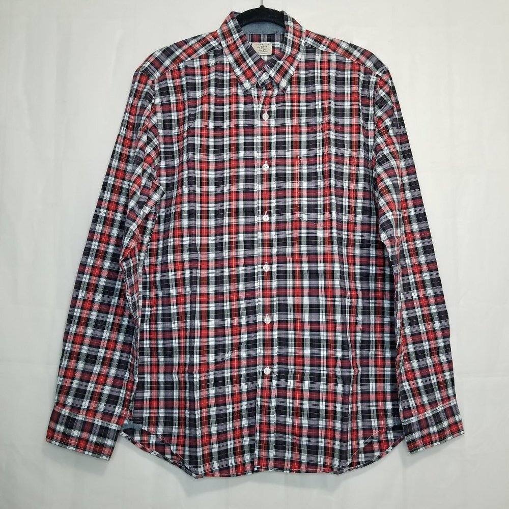 J Crew Woodsman Plaid Secret Wash Cotton Poplin Shirt size Medium button down